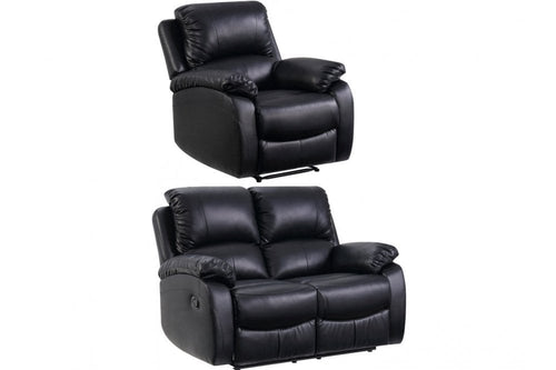 Roma Black Leather Manual Recliner 2+1 Seater Sofa Set