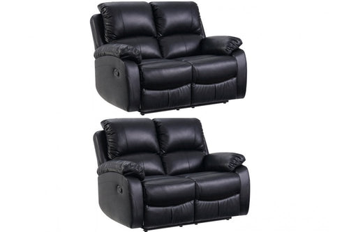 Roma Black Leather Manual Recliner 2+2 Seater Sofa Set