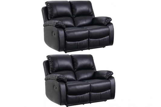 Roma Black Leather Manual Recliner 2+2 Seater Sofa Set