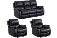 Roma Black Leather Manual Recliner 3+1+1  Seater Sofa Set