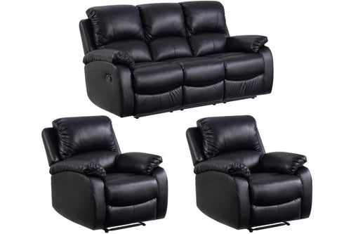Roma Black Leather Manual Recliner 3+1+1  Seater Sofa Set