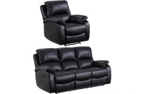 Roma Black Leather Manual Recliner 3+1 Seater  Sofa Set