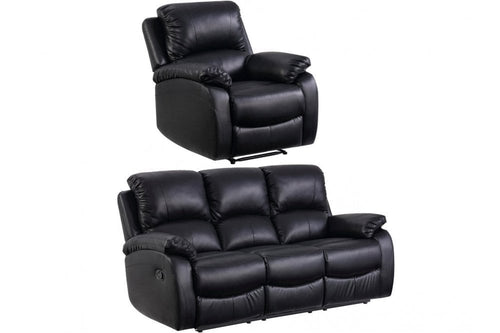 Roma Black Leather Manual Recliner 3+1 Seater  Sofa Set