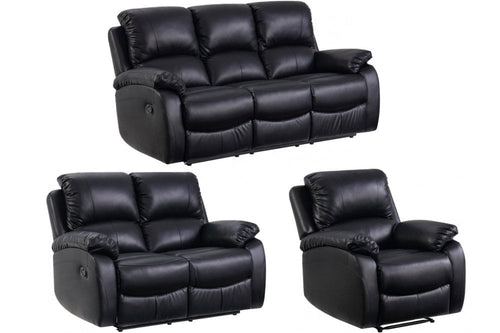 Roma Black Leather Manual Recliner 3+2+1 Seater Sofa Set