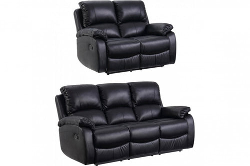 Roma Black Leather Manual Recliner 3+2 Seater  Sofa Set