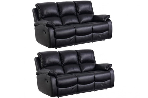 Roma Black Leather Manual Recliner 3+3 Seater  Sofa Set