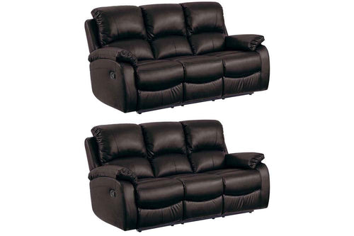 Roma Brown Leather Manual Recliner 3+3 Seater Sofa Set