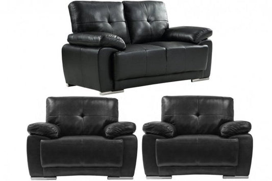 Sienna Black Leather Contemporary 2+1+1 Seater Sofa Set