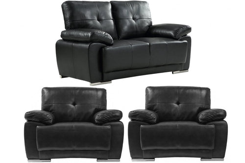 Sienna Black Leather Contemporary 2+1+1 Seater Sofa Set