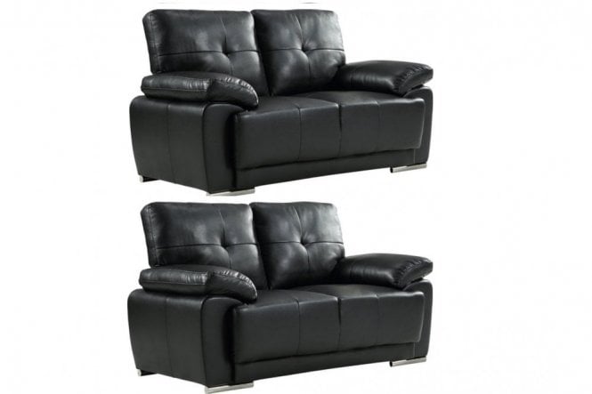 Sienna Black Leather Contemporary 2+2 Seater Sofa Set