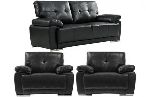 Sienna Black Leather Contemporary 3+1+1 Seater Sofa Set