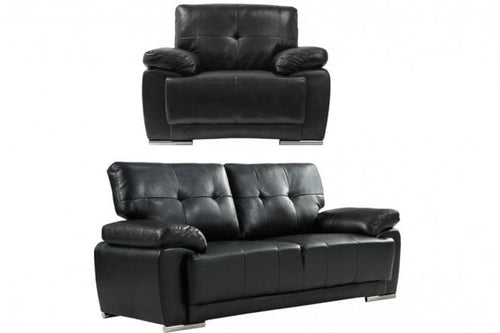 Sienna Black Leather Contemporary 3+1 Seater Sofa Set