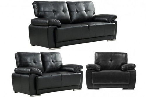 Sienna Black Leather Contemporary 3+2+1 Seater Sofa Set