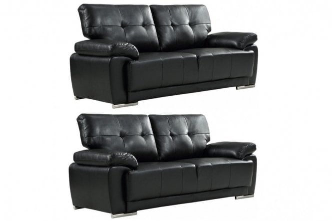 Sienna Black Leather Contemporary 3+3 Seater Sofa Set