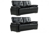 Sienna Black Leather Contemporary 3+3 Seater Sofa Set