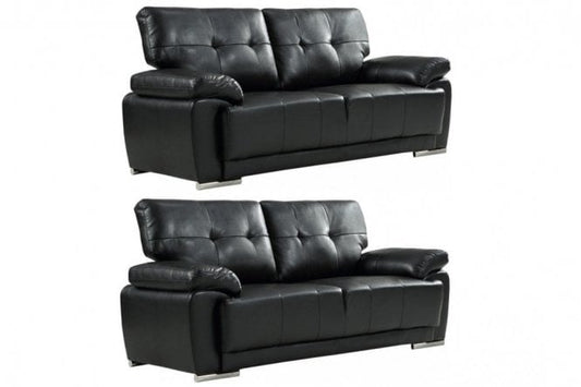 Sienna Black Leather Contemporary 3+3 Seater Sofa Set