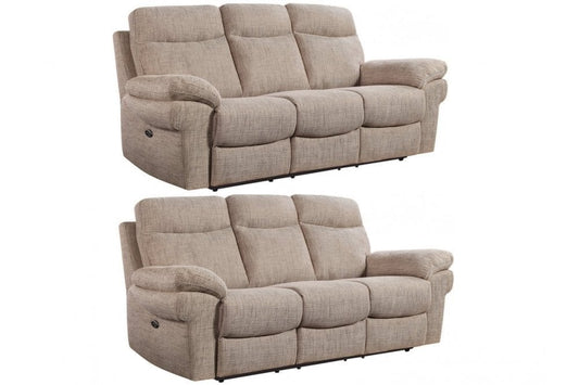 Tanya Beige Fabric Electric Recliner 3+3 Seater Sofa Set