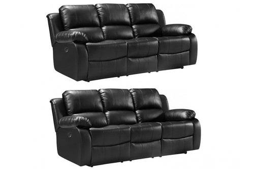 Valencia Black Leather Electric Recliner 3+3 Seater Sofa Set