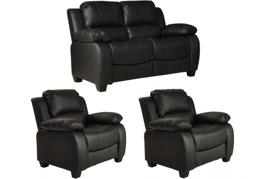 Valerie Black Leather Modern 2+1+1 Seater Sofa Set