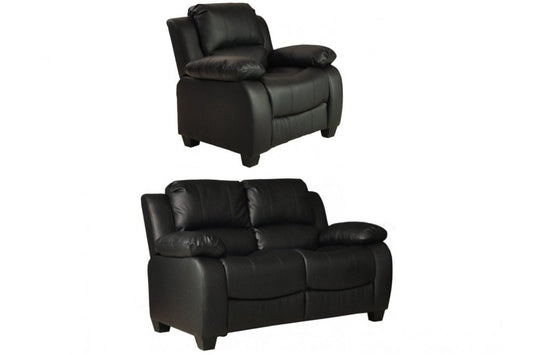 Valerie Black Leather Modern 2+1 Seater Sofa Set