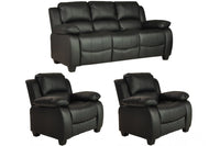 Valerie Black Leather Modern 3+1+1 Seater Sofa Set