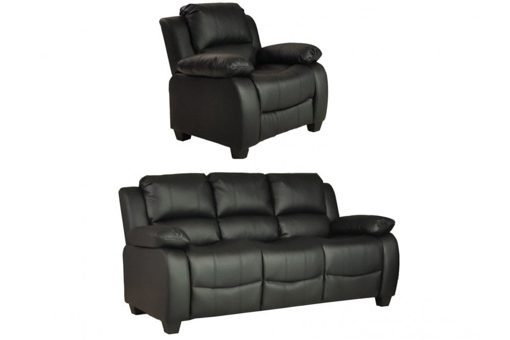 Valerie Black Leather Modern 3+1 Seater Sofa Set