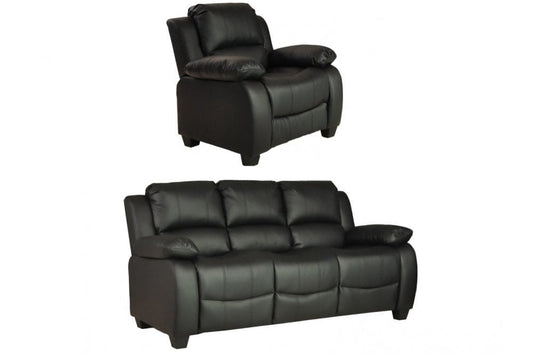 Valerie Black Leather Modern 3+1 Seater Sofa Set