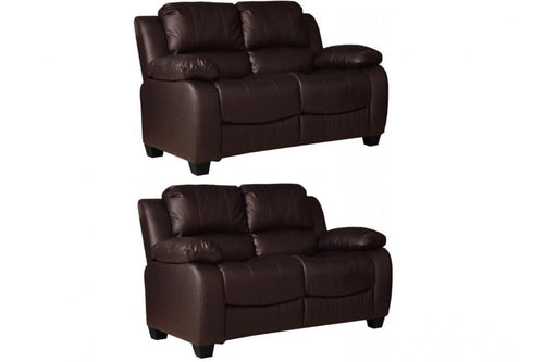 Valerie Brown Leather Modern 2+2 Seater Sofa Set