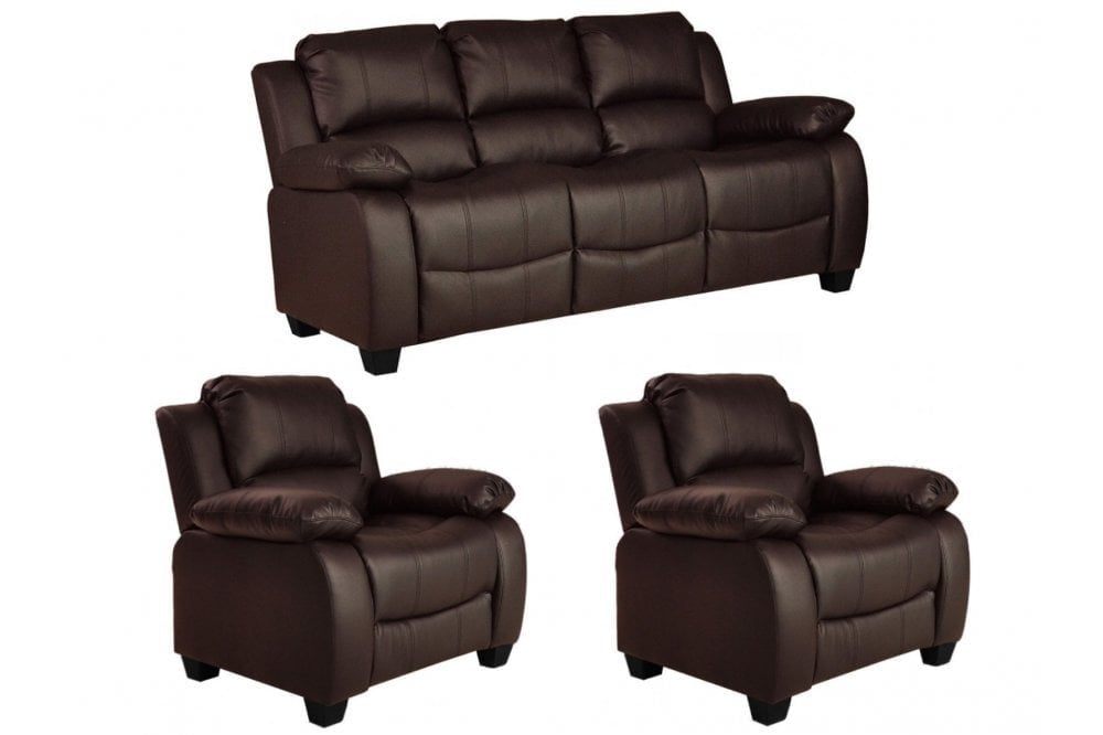 Valerie Brown Leather Modern 3+1+1 Seater Sofa Set