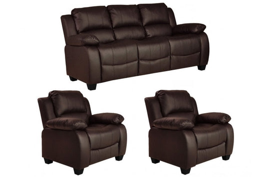 Valerie Brown Leather Modern 3+1+1 Seater Sofa Set