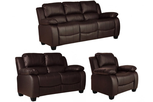 Valerie Brown Leather Modern 3+2+1 Seater Sofa Set