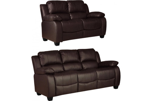 Valerie Brown Leather Modern 3+2 Seater Sofa Set