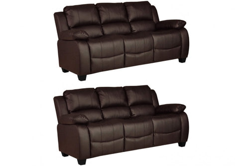Valerie Brown Leather Modern 3+3 Seater Sofa Set