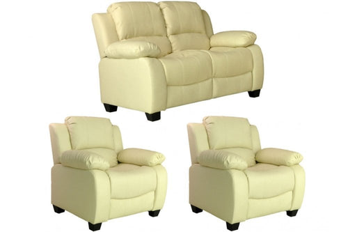 Valerie Cream Leather Modern 2+1+1 Seater Sofa Set