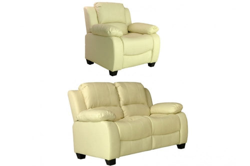 Valerie Cream Leather Modern 2+1 Seater Sofa Set