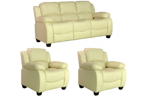 Valerie Cream Leather Modern 3+1+1 Seater Sofa Set