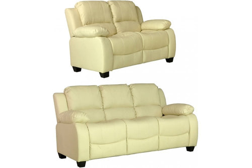 Valerie Cream Leather Modern 3+2 Seater Sofa Set