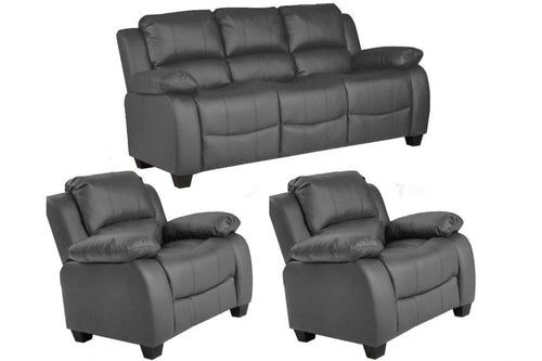Valerie Grey Leather 3+1+1 Seater Sofa Set