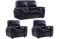 Verona Black Leather 2+1+1 Seater Sofa Set