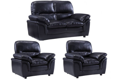 Verona Black Leather 2+1+1 Seater Sofa Set