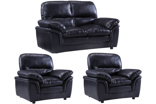 Verona Black Leather 2+1+1 Seater Sofa Set