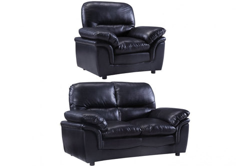 Verona Black Leather 2+1 Seater Sofa Set