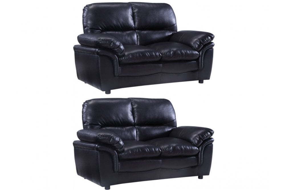 Verona Black Leather 2+2 Seater Sofa Set