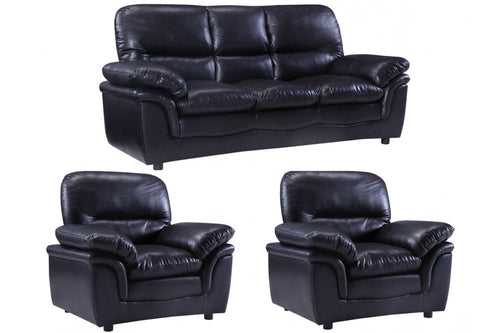 Verona Black Leather 3+1+1 Seater Sofa Set