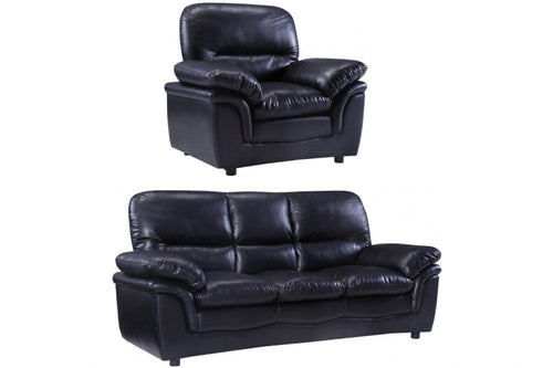 Verona Black Leather 3+1 Seater Sofa Set