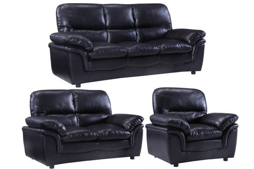 Verona Black Leather 3+2+1 Seater Sofa Set