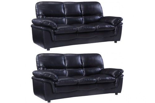 Verona Black Leather 3+3 Seater Sofa Set
