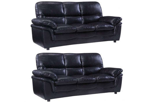 Verona Black Leather 3+3 Seater Sofa Set