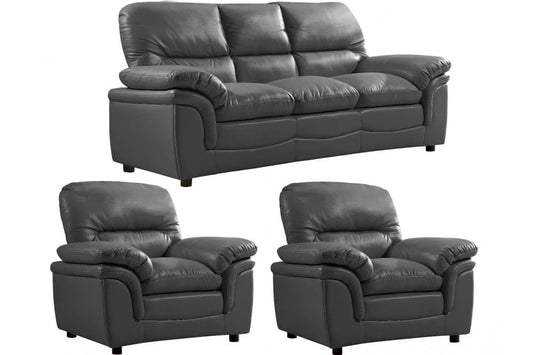 Verona Grey Leather 3+1+1 Seater Sofa Set