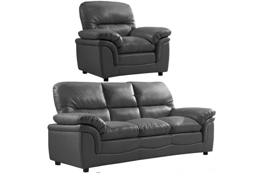 Verona Grey Leather 3+1 Seater Sofa Set